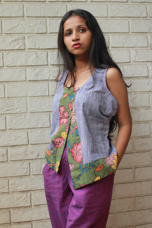 GupShup | Asymmetric Sleeveless Top | Lavender with Kalamkari