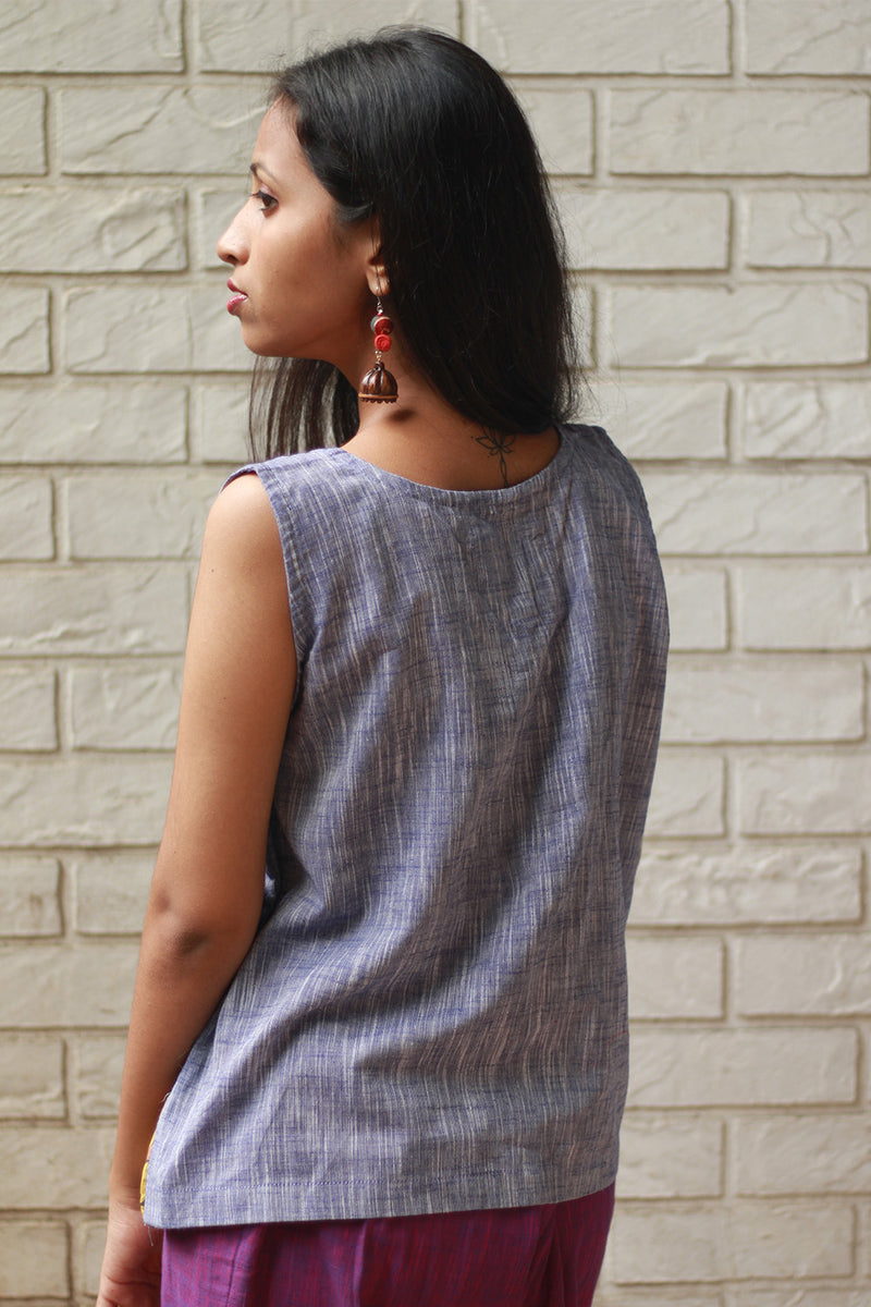 GupShup | Asymmetric Sleeveless Top | Lavender with Kalamkari