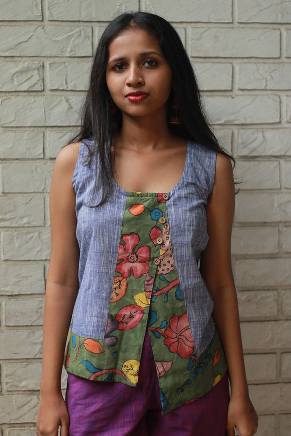 GupShup | Asymmetric Sleeveless Top | Lavender with Kalamkari