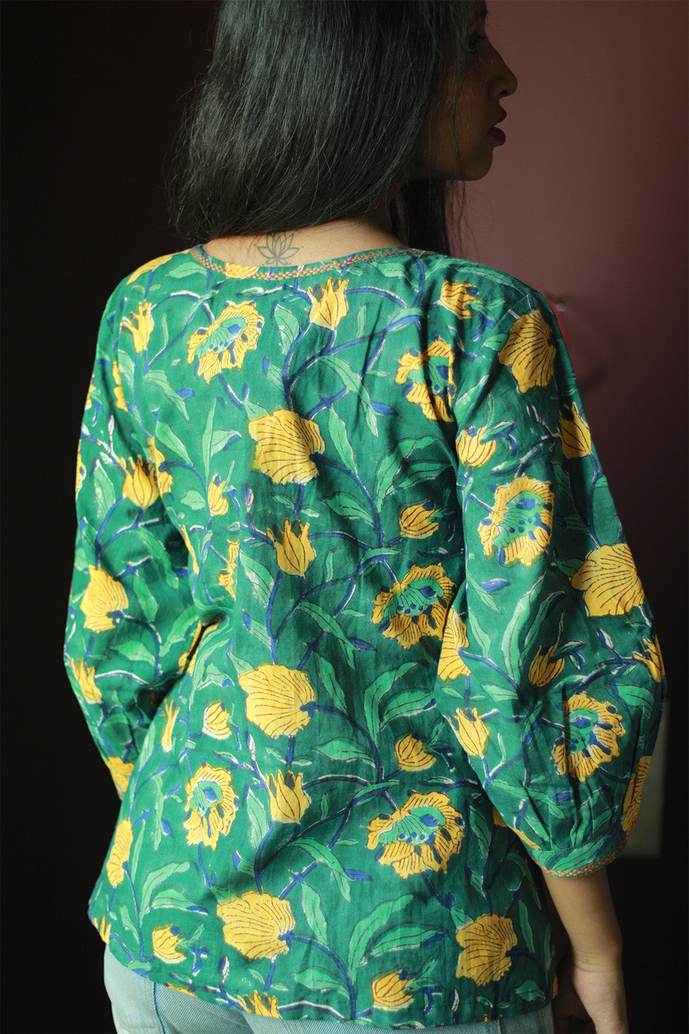 Peplum Top | Green Floral Sanganeri