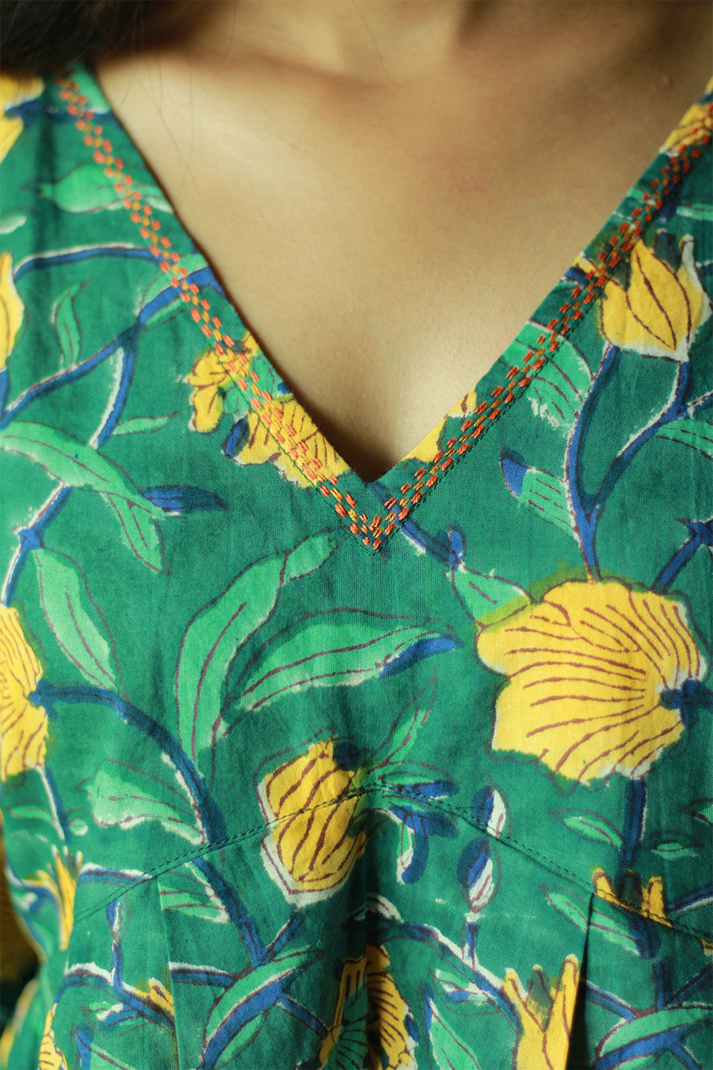 Peplum Top | Green Floral Sanganeri