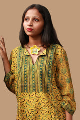 Saanjh | Cotton Top with Mul Sleeves | Mustard Leaves Ajrakh