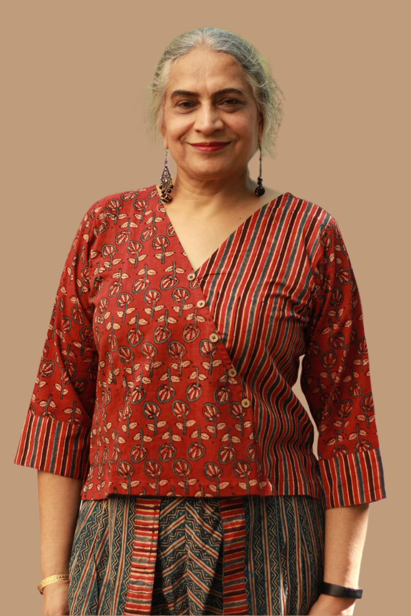 Bhoomi | Crossover Top | Kali Ajrakh Madder