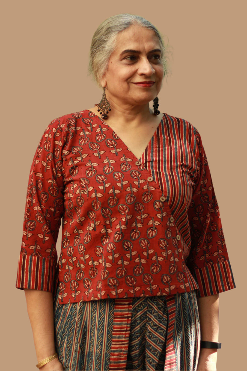 Bhoomi | Crossover Top | Kali Ajrakh Madder