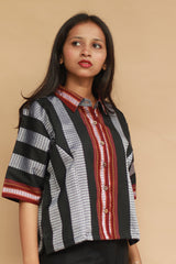 Kanaka | Khunn Cropped Shirt / Blouse | Noir & Silver