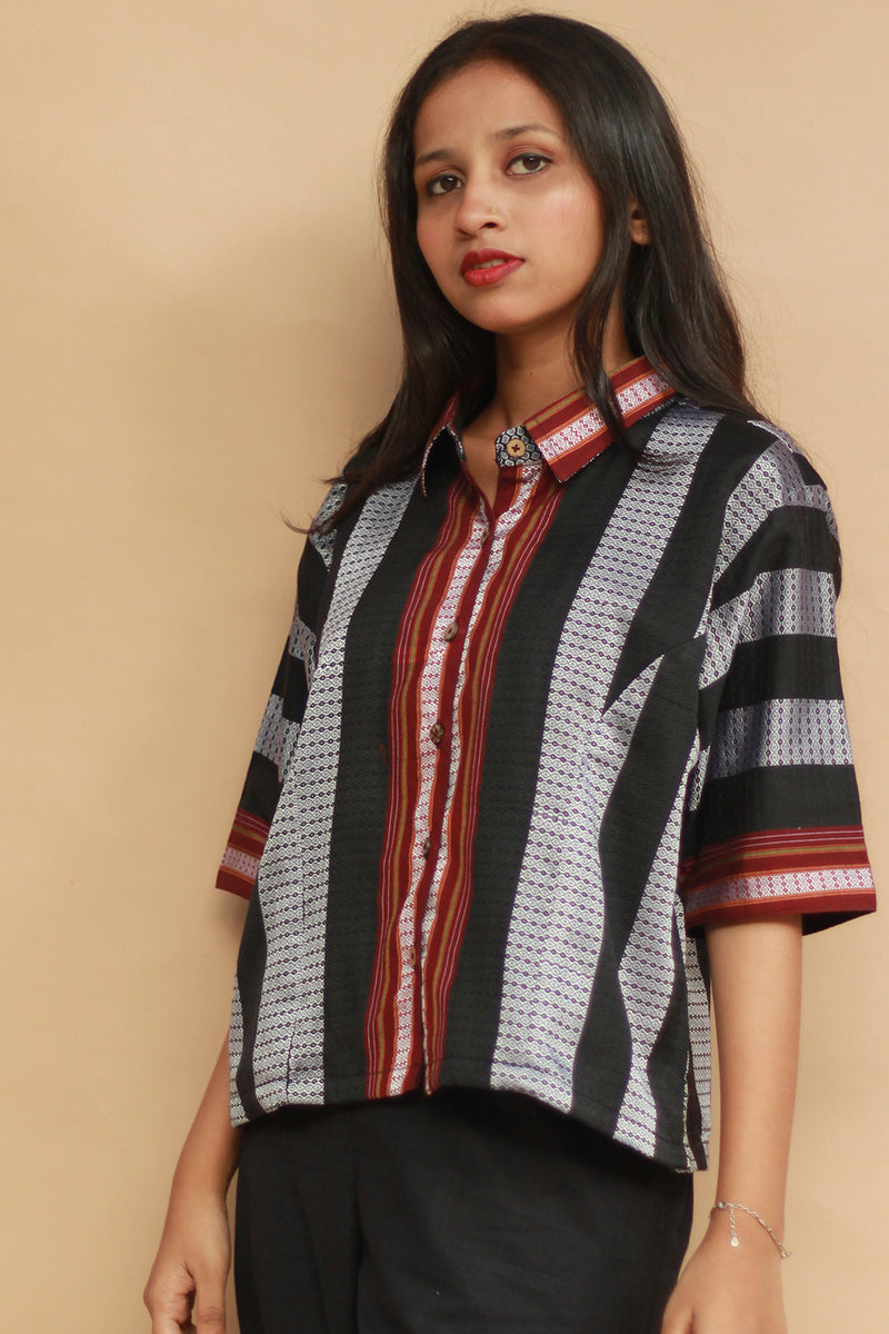 Kanaka | Khunn Cropped Shirt / Blouse | Noir & Silver