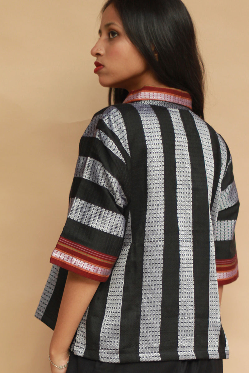 Kanaka | Khunn Cropped Shirt / Blouse | Noir & Silver