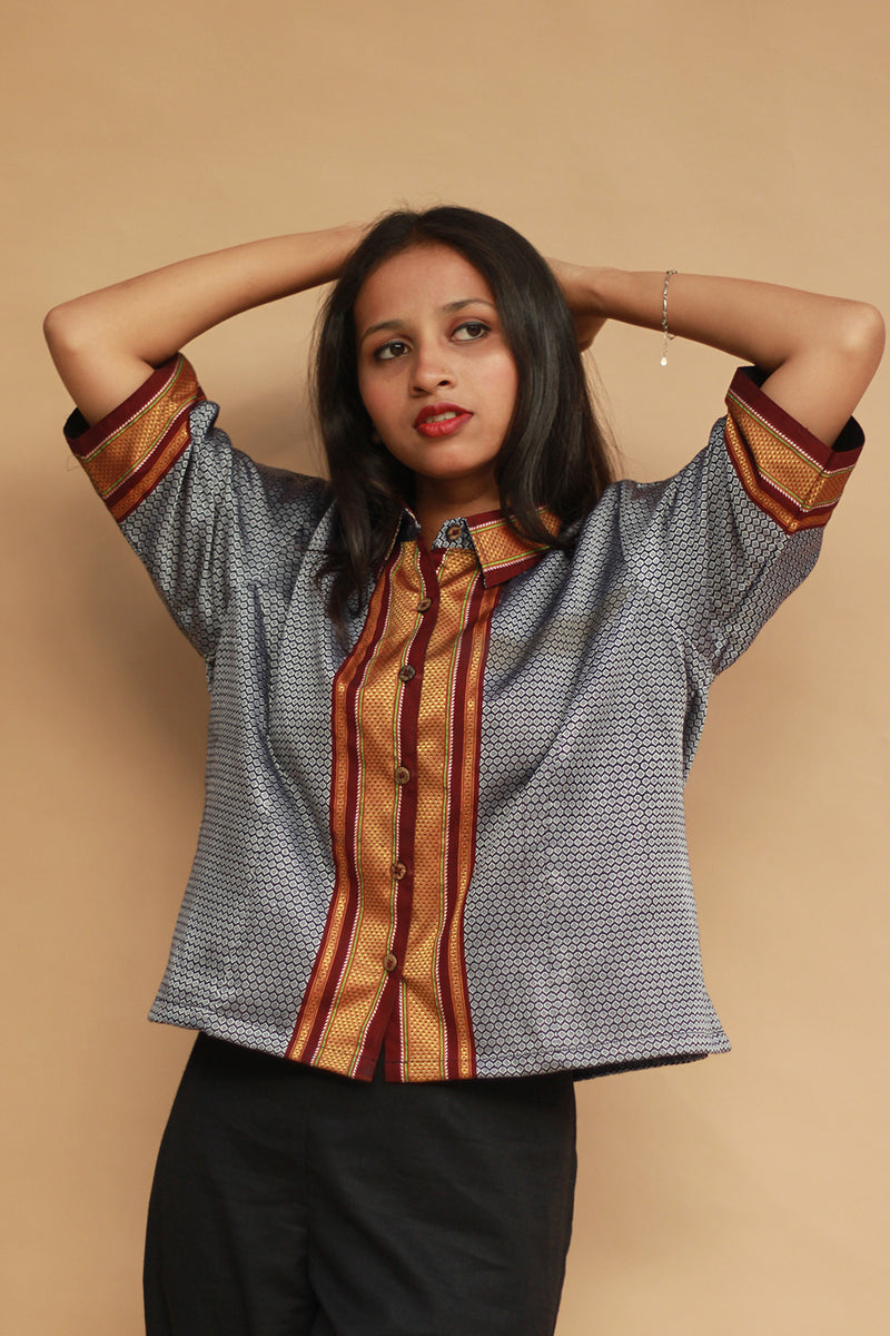 Kanaka | Khunn Cropped Shirt / Blouse | Silver
