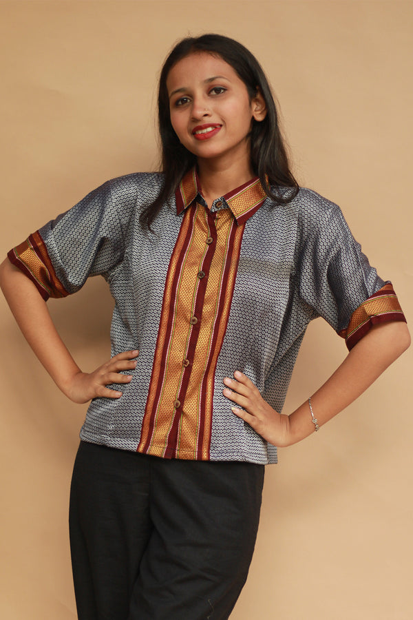 Kanaka | Khunn Cropped Shirt / Blouse | Silver