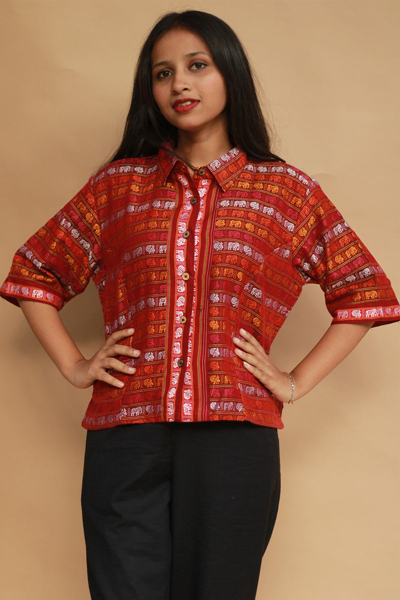 Kanaka | Khunn Cropped Shirt | Multicolour Elephants