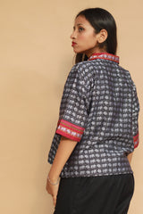 Kanaka | Khunn Cropped Shirt / Blouse | Noir & Silver Elephants