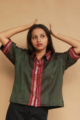 Kanaka | Khunn Cropped Shirt | Moss Green & Purple