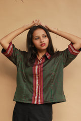 Kanaka | Khunn Cropped Shirt | Moss Green & Purple