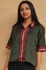 Kanaka | Khunn Cropped Shirt | Moss Green & Purple