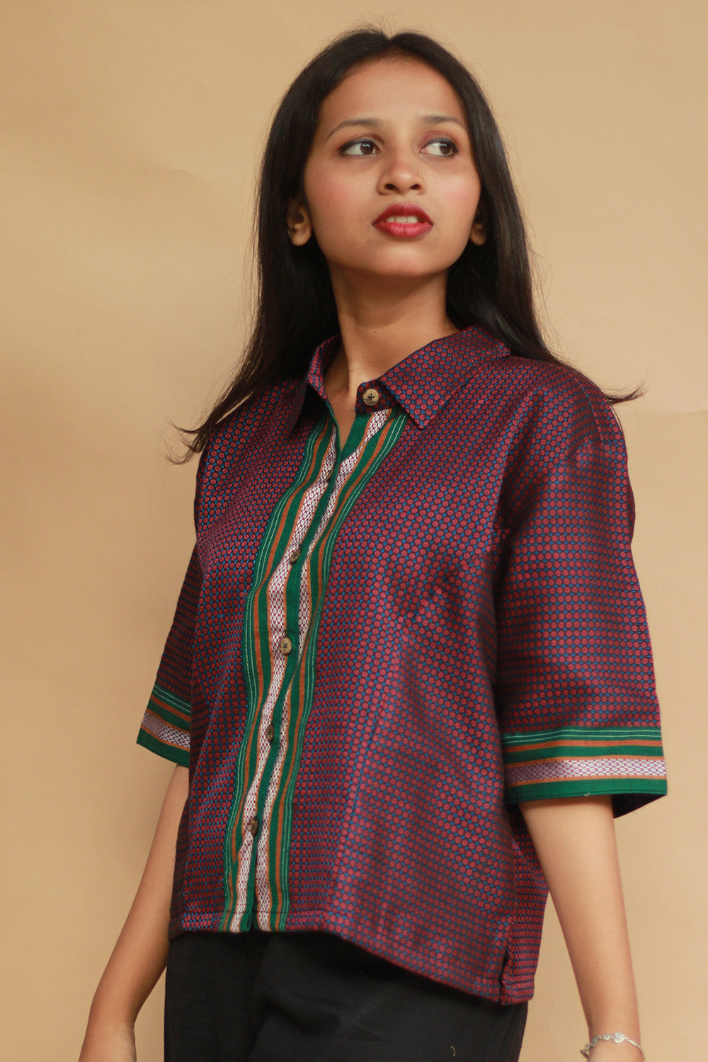 Kanaka | Khunn Cropped  Shirt-Blouse | Pink & Green