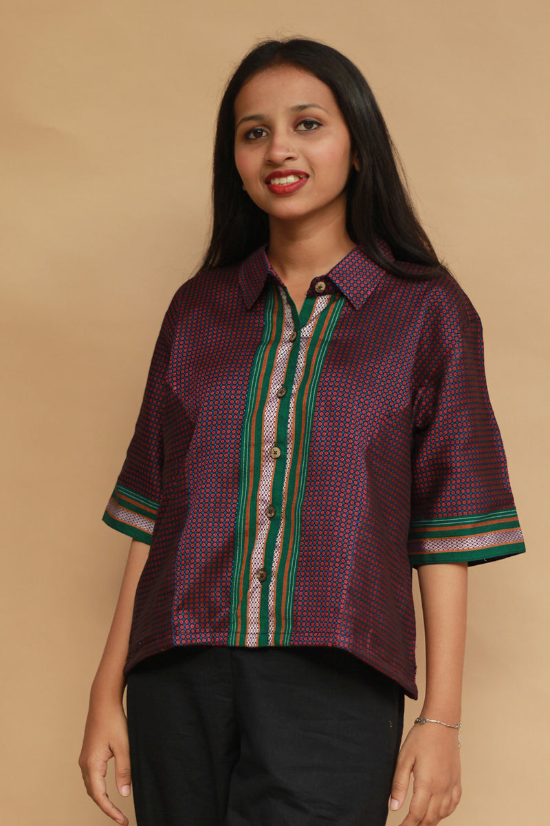 Kanaka | Khunn Cropped Shirt / Blouse | Pink & Green
