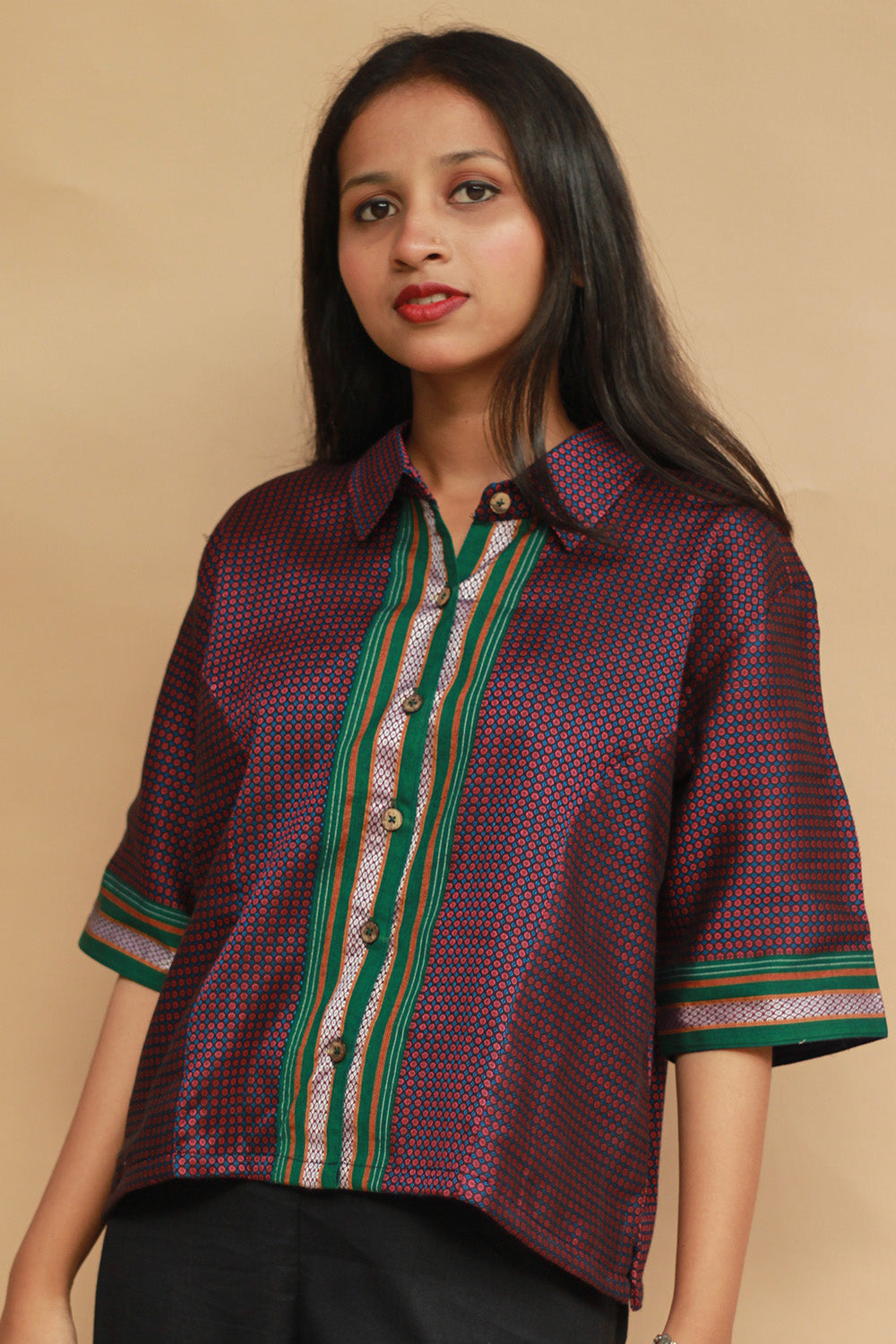 Kanaka | Khunn Cropped  Shirt-Blouse | Pink & Green