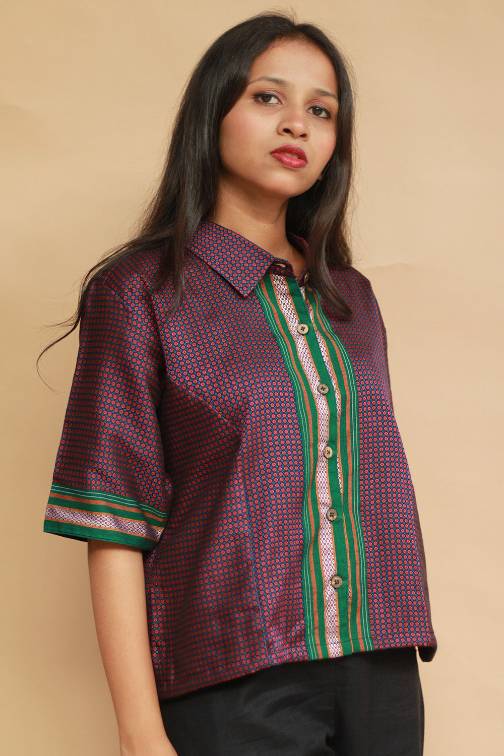 Kanaka | Khunn Cropped  Shirt-Blouse | Pink & Green