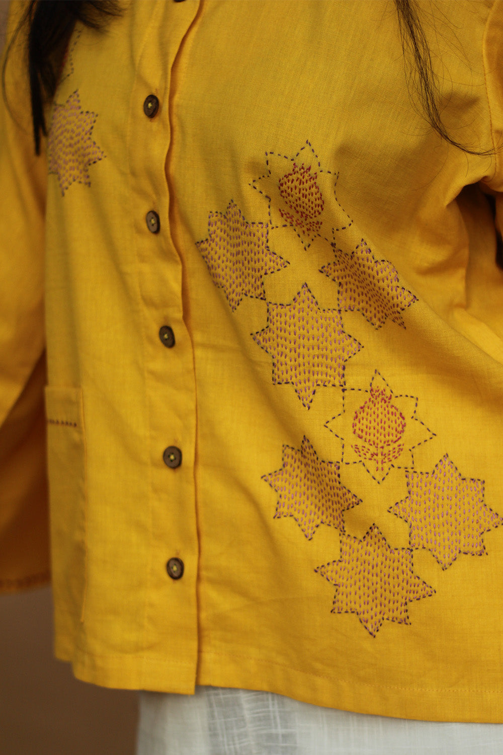 Ambrai |  Embroidered Cotton Shirt | Chrome Yellow
