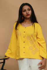 Ambrai |  Embroidered Cotton Shirt | Chrome Yellow