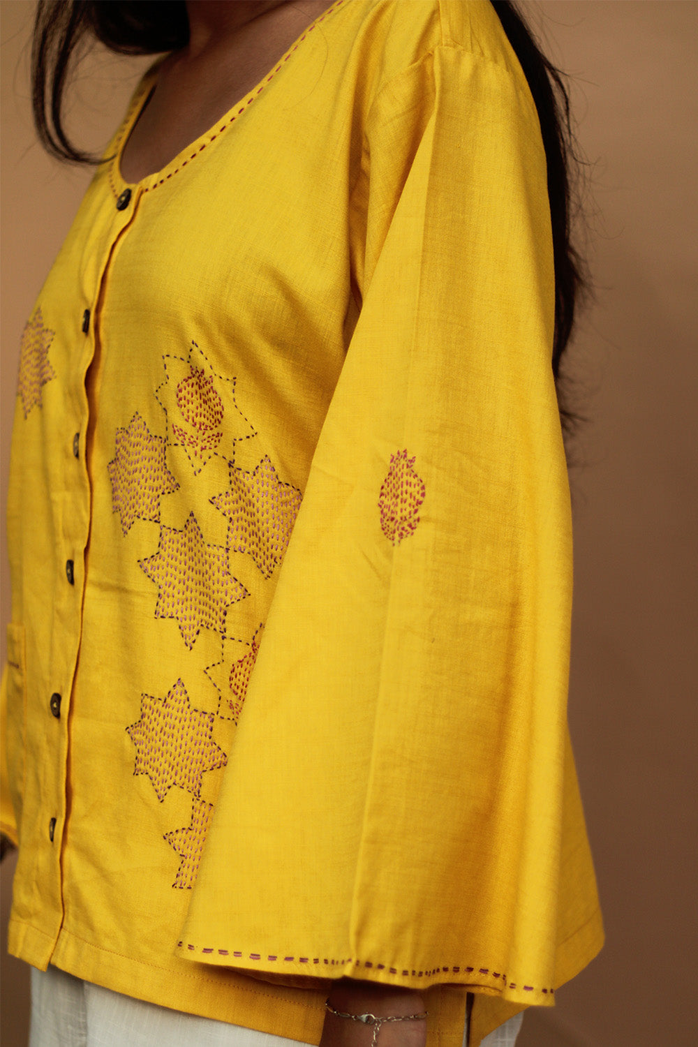 Ambrai |  Embroidered Cotton Shirt | Chrome Yellow