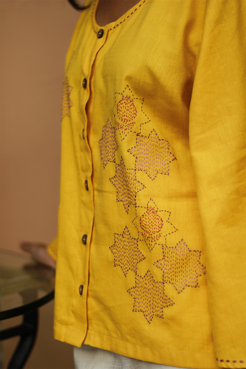 Ambrai |  Embroidered Cotton Shirt | Chrome Yellow