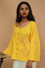Ambrai |  Embroidered Cotton Shirt | Chrome Yellow