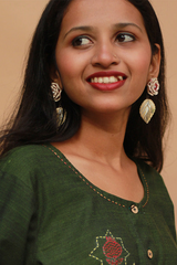Sadhvi | Ceramic Earrings | Off white Flower & Green Leaf