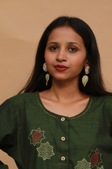 Sadhvi | Ceramic Earrings | Off white Flower & Green Leaf