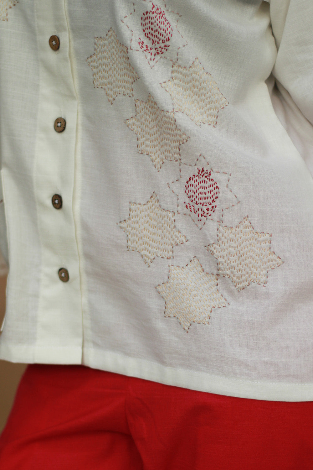 Ambrai | Embroidered Cotton Shirt | Ivory