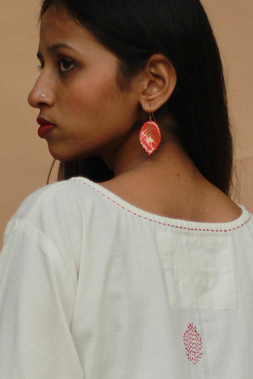 Sadhvi | Ceramic Leaf Earrings  | Red