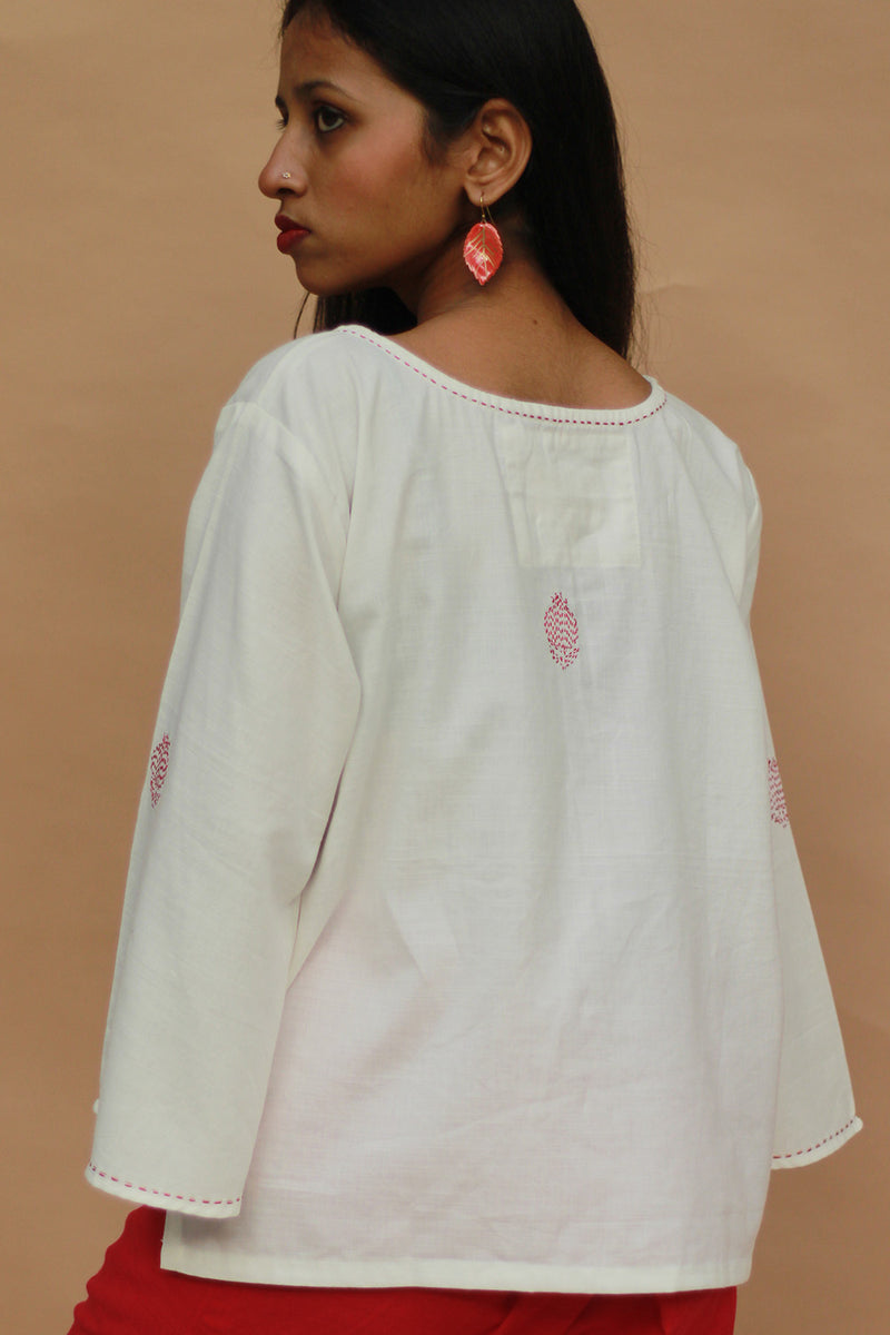 Ambrai |  Embroidered Cotton Shirt | Ivory