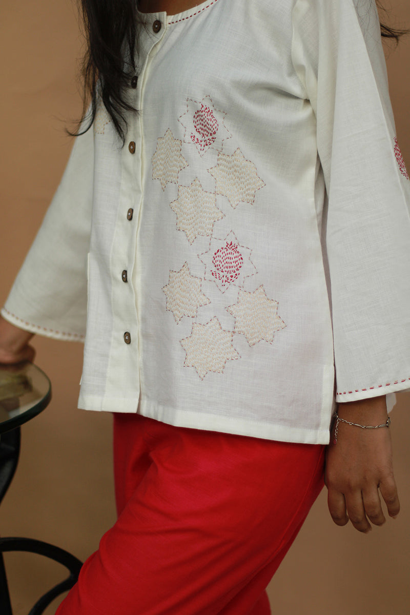 Ambrai |  Embroidered Cotton Shirt | Ivory