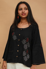 Ambrai |  Embroidered Cotton Shirt | Noir