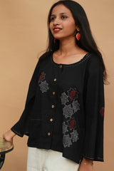 Ambrai |  Embroidered Cotton Shirt | Noir