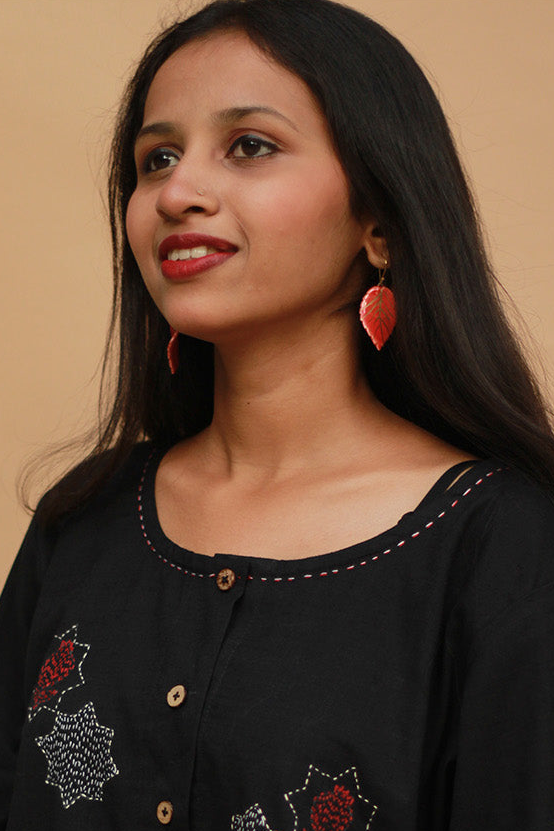 Sadhvi | Ceramic Leaf Earrings  | Red