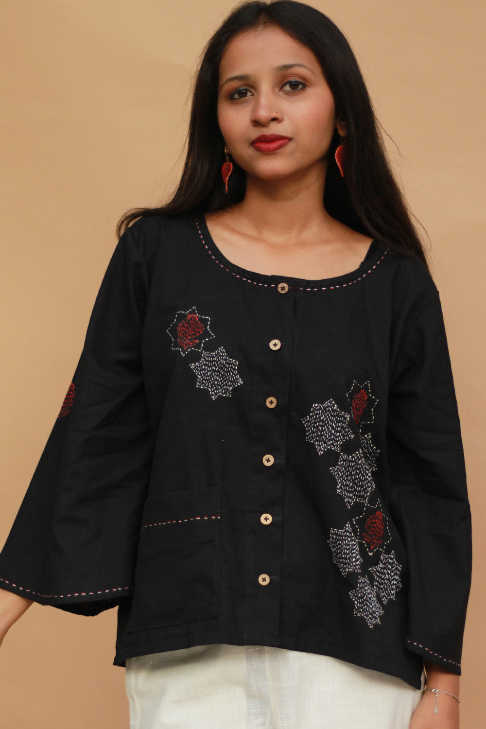 Ambrai |  Embroidered Cotton Shirt | Noir