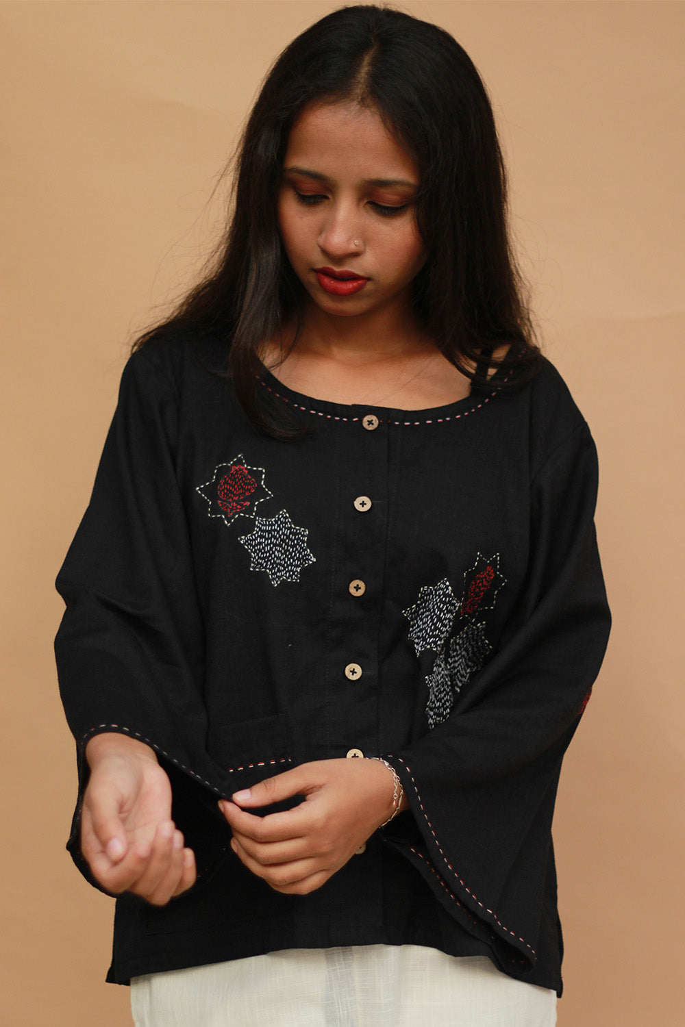 Ambrai |  Embroidered Cotton Shirt | Noir
