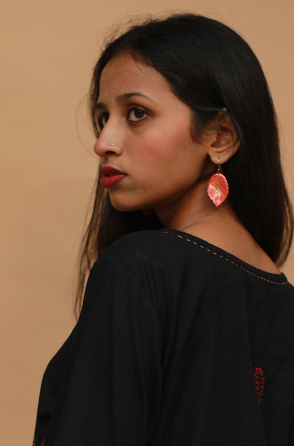 Sadhvi | Ceramic Leaf Earrings  | Red