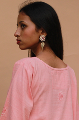 Sadhvi | Ceramic Earrings | Off white Flower & Green Leaf