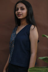 Front Buttoned Vest | Cotton | Blue Universe Ajrakh