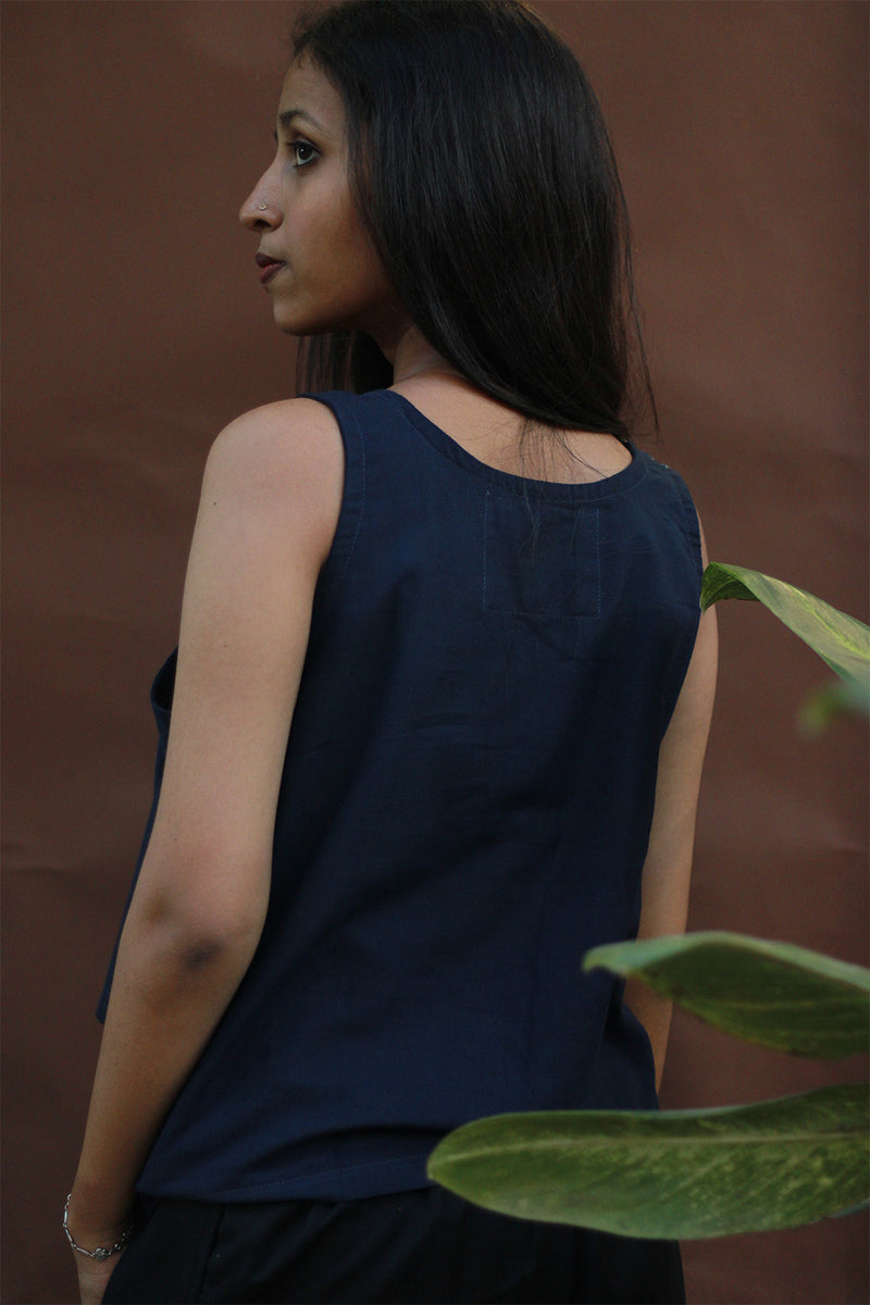 Front Buttoned Vest | Cotton | Blue Universe Ajrakh