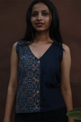 Front Buttoned Vest | Cotton | Blue Universe Ajrakh