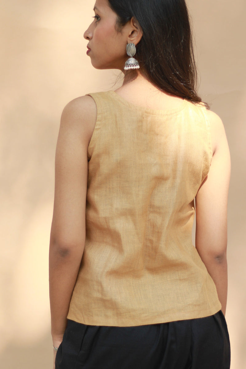 Saroj | Hand Painted Top  | Linen | Mustard