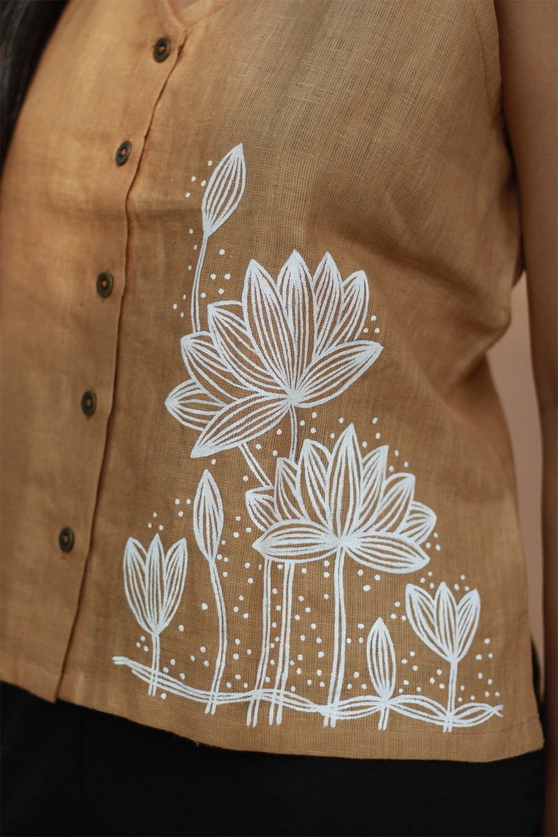 Saroj | Hand Painted Top  | Linen | Mustard