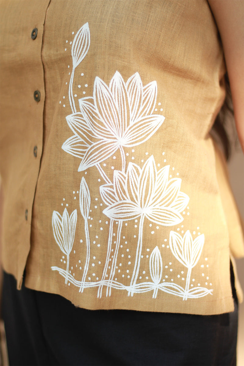 Saroj | Hand Painted Top  | Linen | Mustard