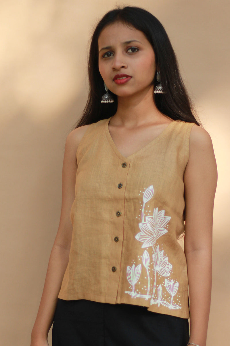 Saroj | Hand Painted Top  | Linen | Mustard