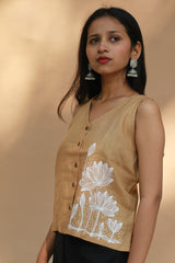 Saroj | Hand Painted Top  | Linen | Mustard