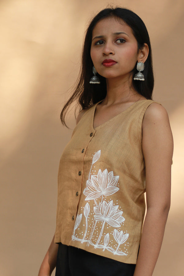 Saroj | Hand Painted Top  | Linen | Mustard