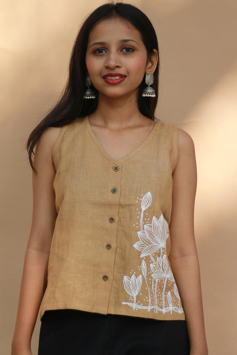 Saroj | Hand Painted Top  | Linen | Mustard